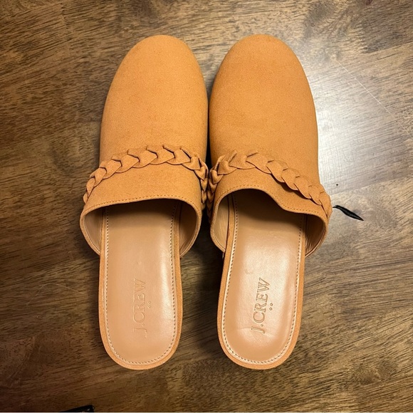NWOT J. Crew Camel Faux Suede Clogs Wood Chunky Heel Women's SZ 9.5 - Picture 3 of 9